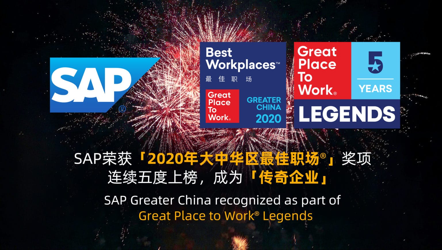 SAP榮獲「2020年大中華區最佳職場®」獎項 連續五度上榜，成為「傳奇企業」
